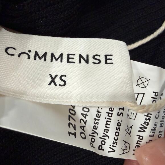 Commense Semi Sheer Panel Sweater Minimalist Chic Cozy Stretch Black Dress XS - Picture 9 of 9